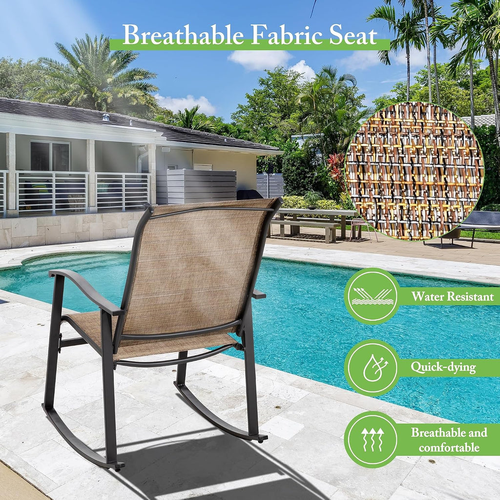 Rocking Chair Outdoor with Table, 3 Piece Rocking Patio Bistro Set, Outdoor Furniture Set with Metal Frame and