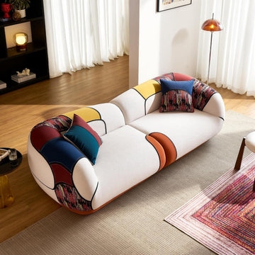 102" Oversized Modern Curved Sofa, Minimalist 4-Seat Chenille Couch for Living Room Apartment