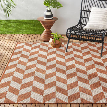 Patio Country Calla Contemporary Herringbone Indoor/Outdoor Area Rug, Orange/Ivory , 5'2"x7'2"