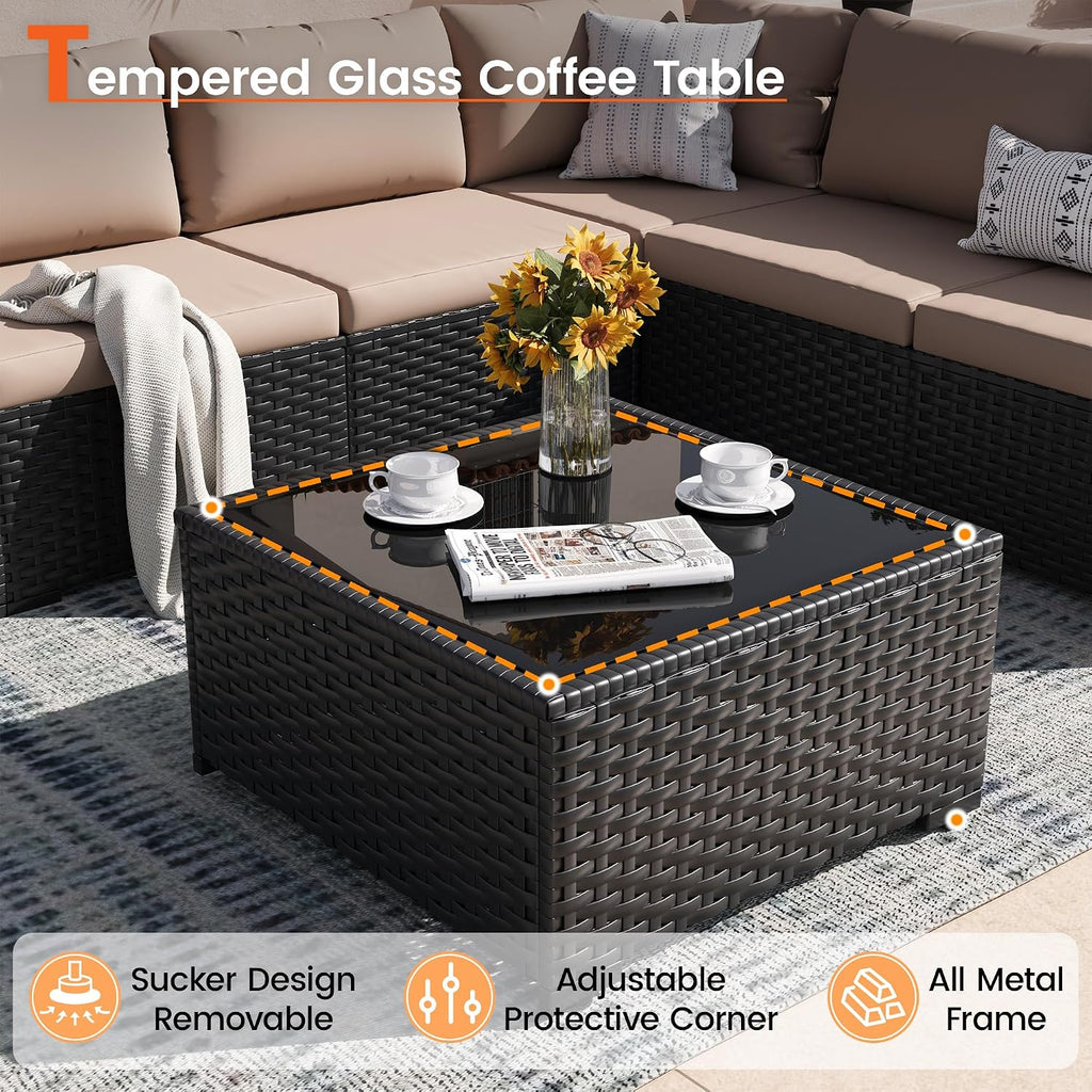 Patio Furniture Set, 7-Piece Outdoor Sectional All-Weather Wicker Patio Conversation Set for Backyard (Navy Blue
