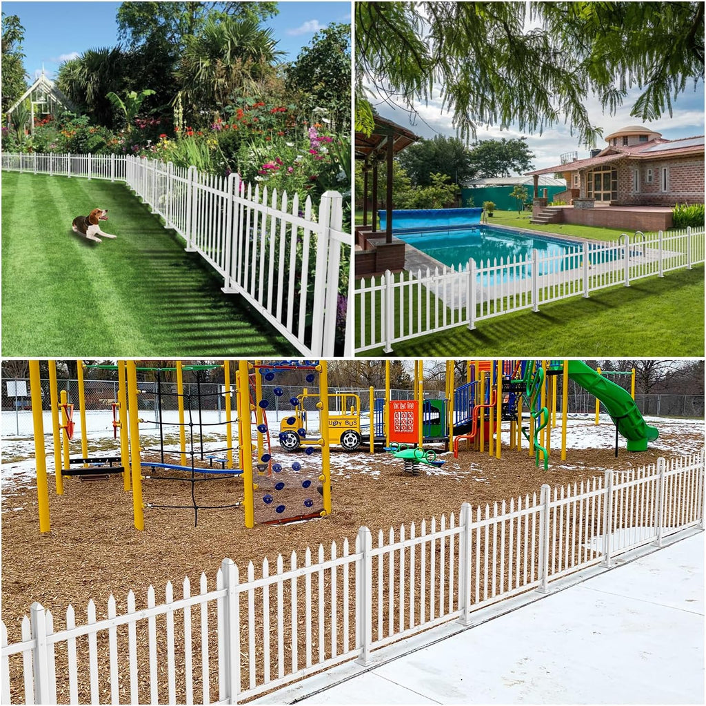 2 Sets 36"H x 84"W Vinyl White Picket Fence Panels Decorative Fencing for Front Porch Yard Garden Pool (20 Pickets