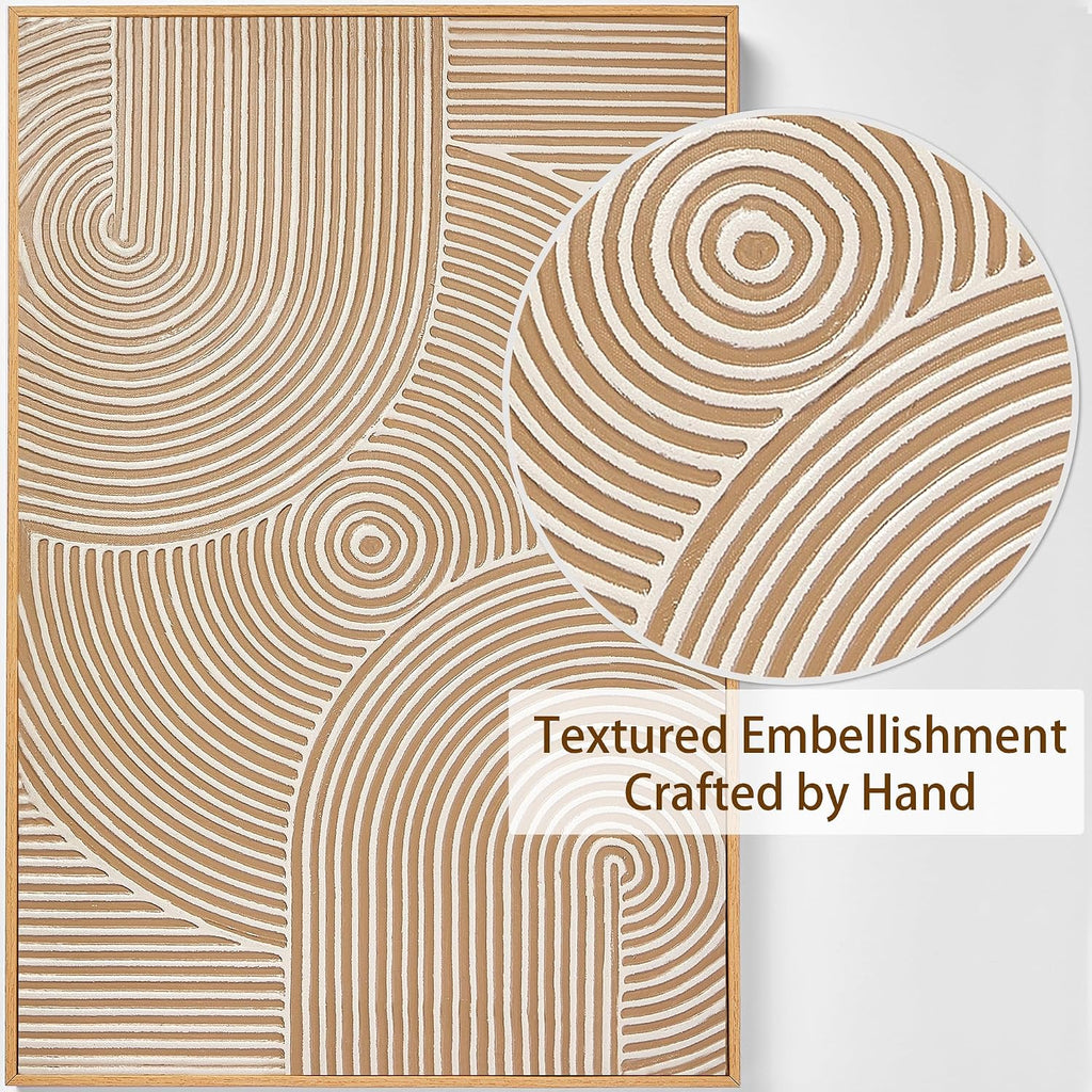 Large Textured 3D Wall Art Neutral Set of 3- and-Painted Abstract Canvas Framed Paintings Brown - Modern