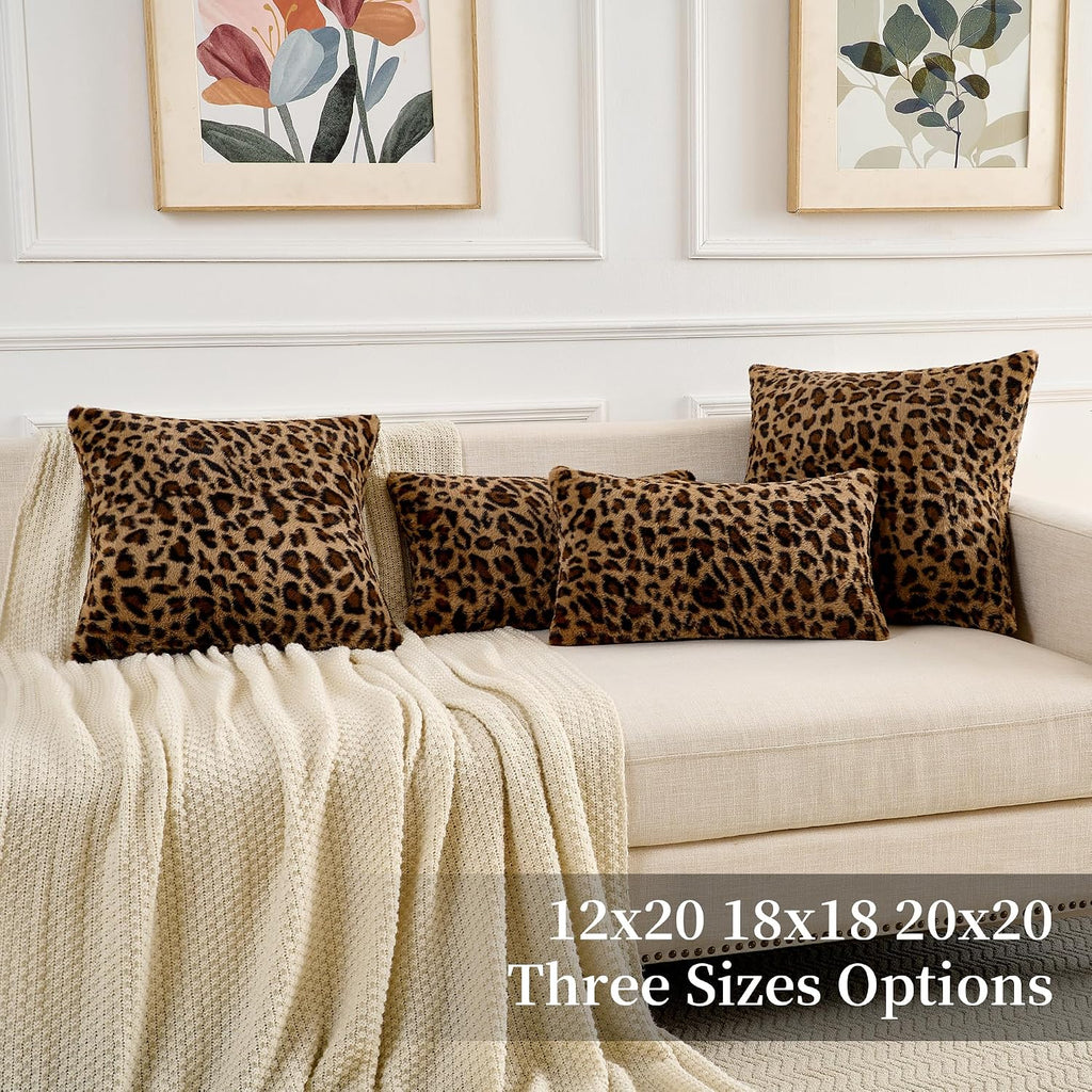 Cheetah Pillow Covers 18x18 Faux Fur Throw Pillow Covers Set of 2 Leopard Couch Pillow Covers Fluffy Soft Decorative