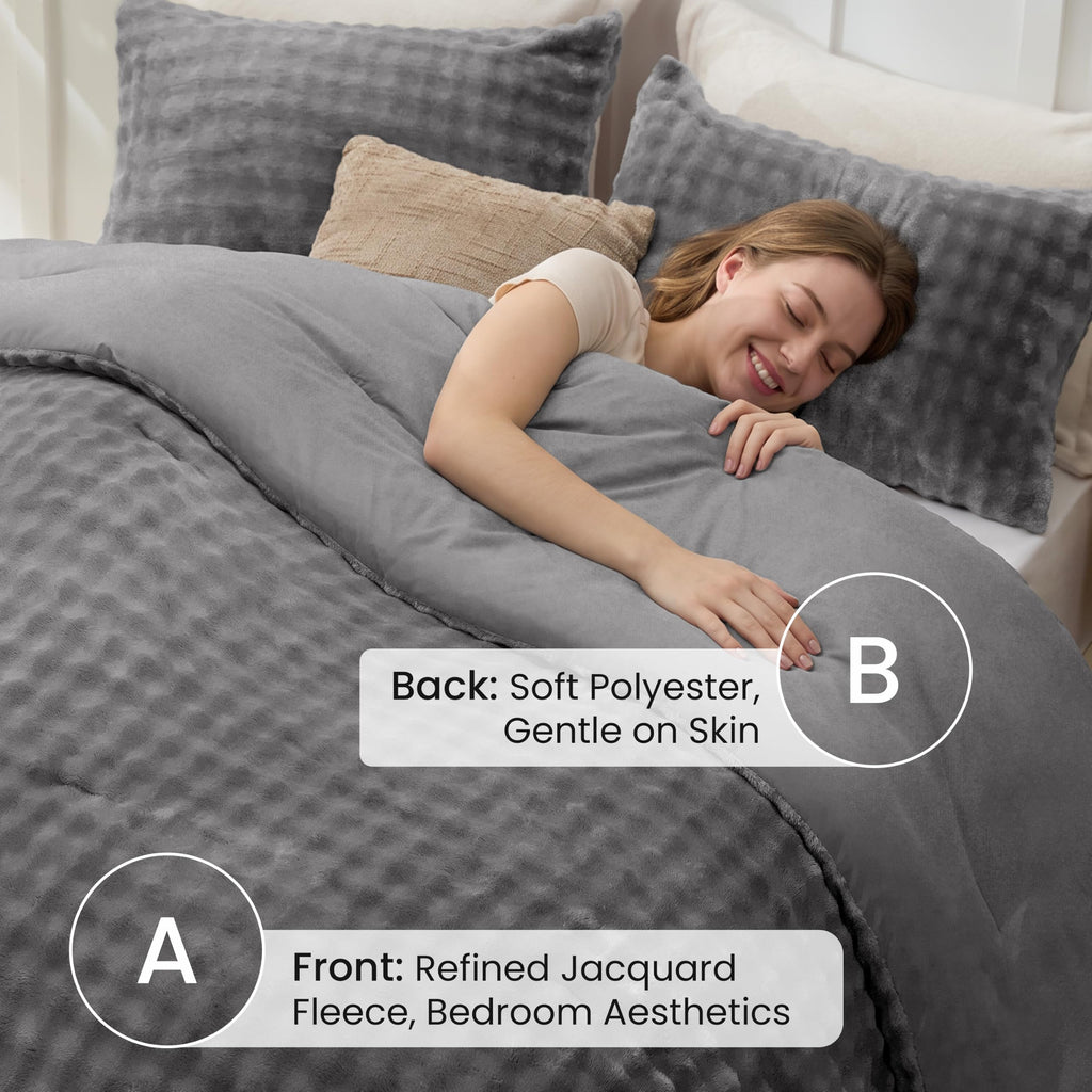 Fluffy Bubble Fleece Comforter Set Dark Grey