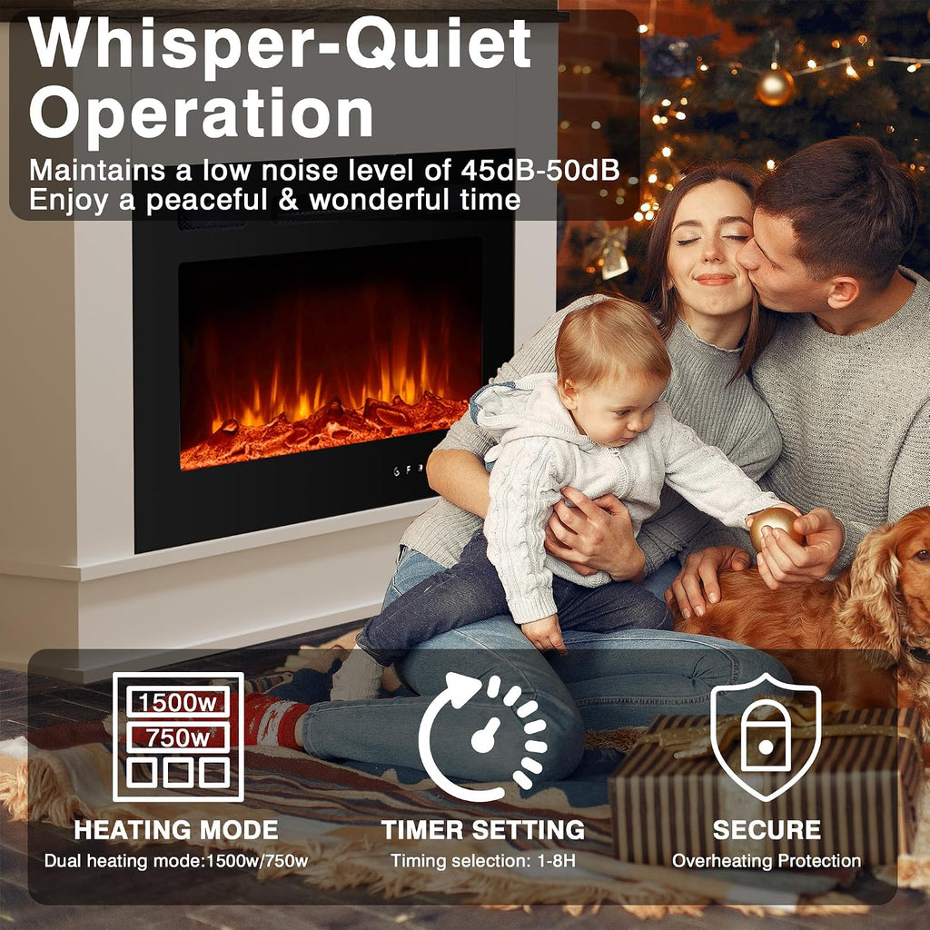 49" Electric Fireplace with Mantel, Fireplace TV Stand with 40" Electric Fireplace Heater, Low Noise, Remote Control