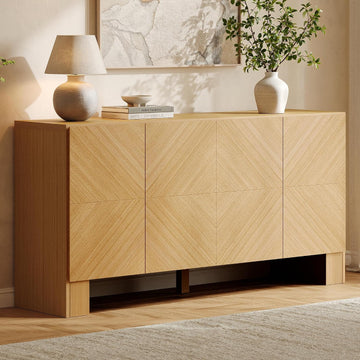 63 Inch Buffet Cabinet with Storage, Wood Credenza Storage Cabinet with 4 Doors, Large Modern Sideboard Buffet with