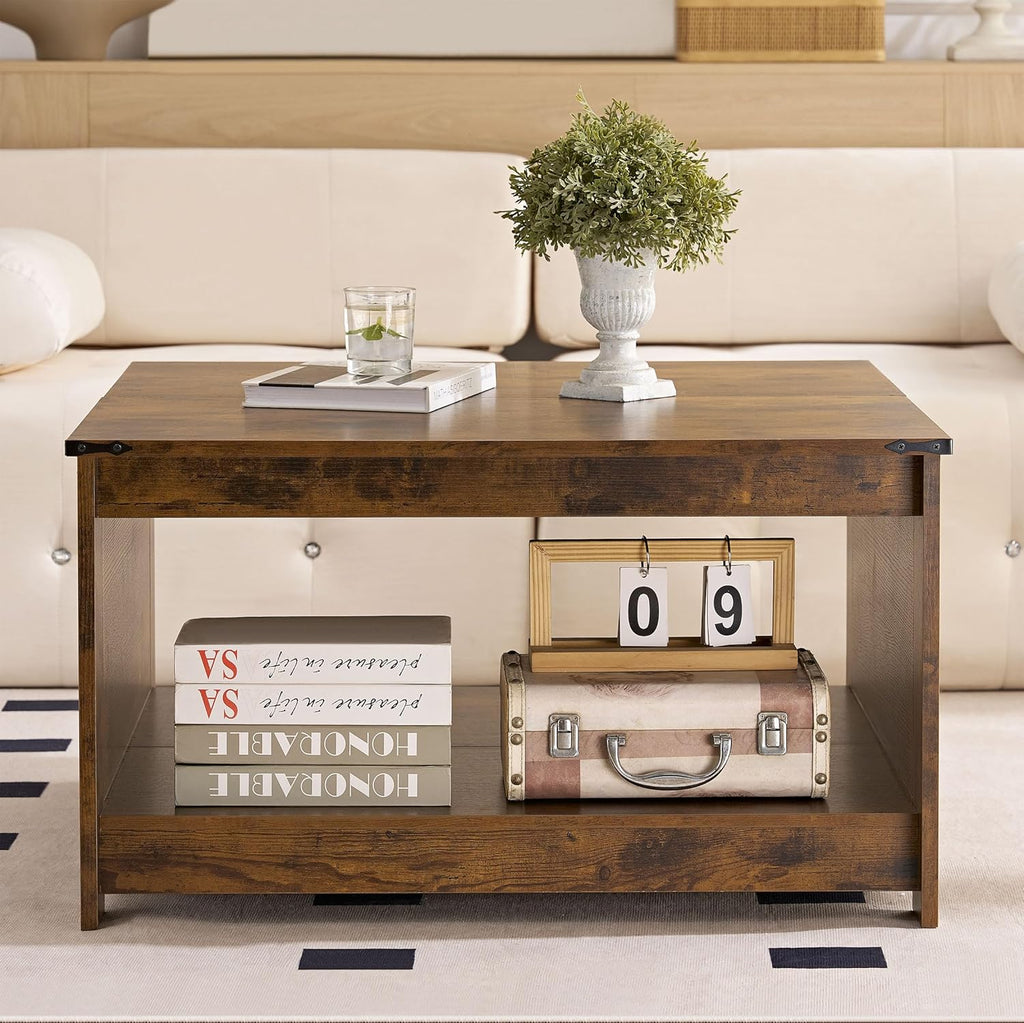 Farmhouse Coffee Table, Wood Square Coffee Tables, 31.5" D x 31.5" W, Rustic Brown
