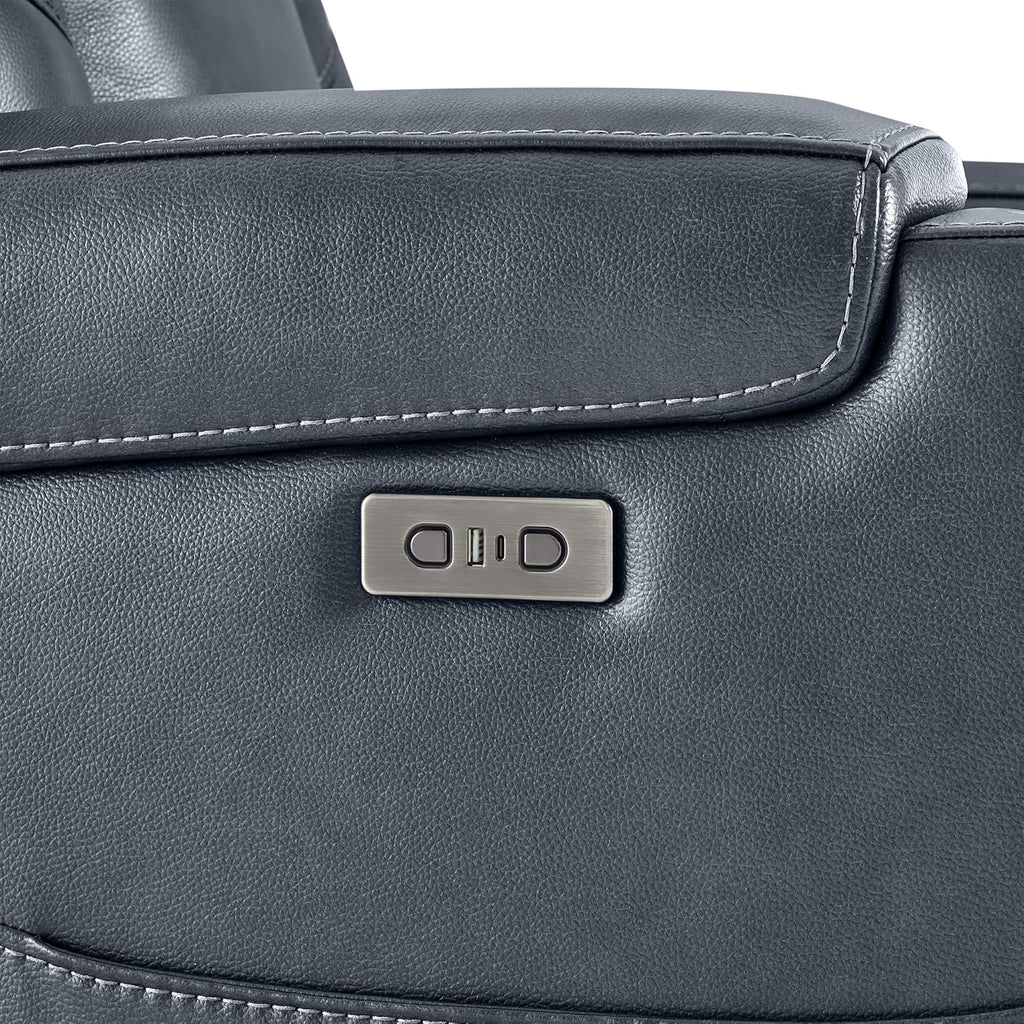 Genuine Leather Power Recliner Chair, Wall Hugger Electric Reclining Chair with Cup Holders & Charging Ports , Navy