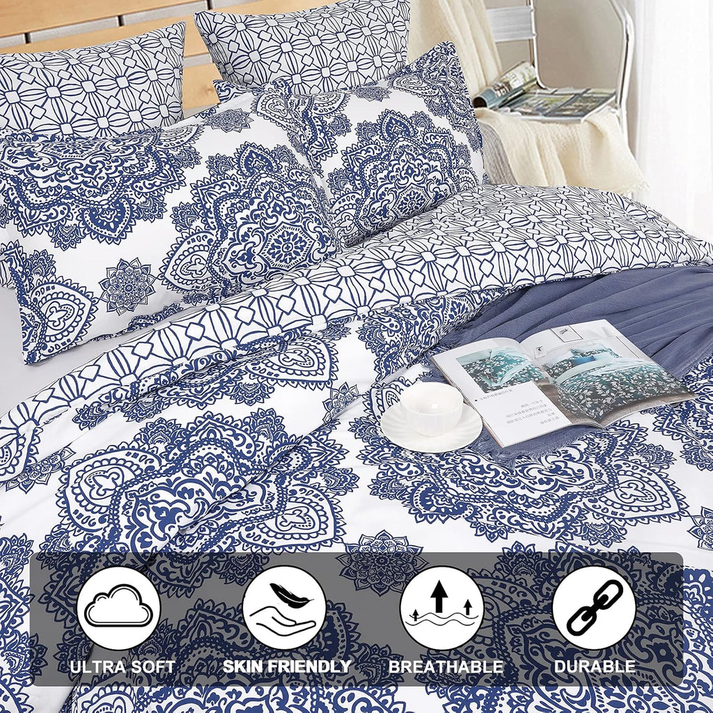 Ultra Soft Paisley Duvet Cover, Printed Bedding Set 3 Pieces, Comfy Farmhouse Pattern Duvet Cover Set with 2
