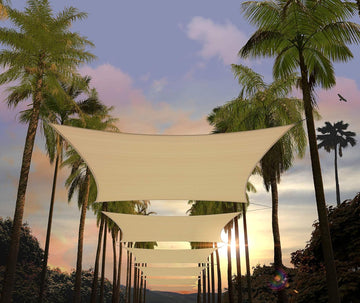 14' x 16' Beige Rectangle Square Sun Shade Sail Canopy Awning Fabric Mesh AGSLR, 95% UV Blockage, Water & Air
