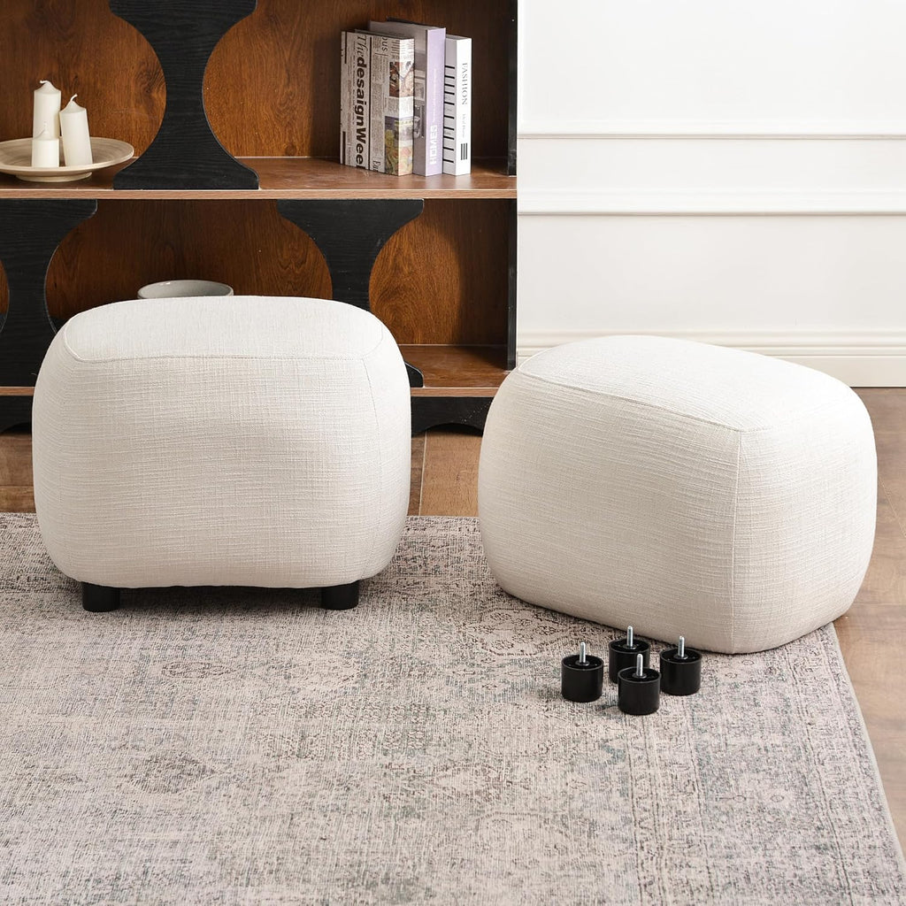 Modern Swivel Lounge Chair and Ottoman — Ivory Linen