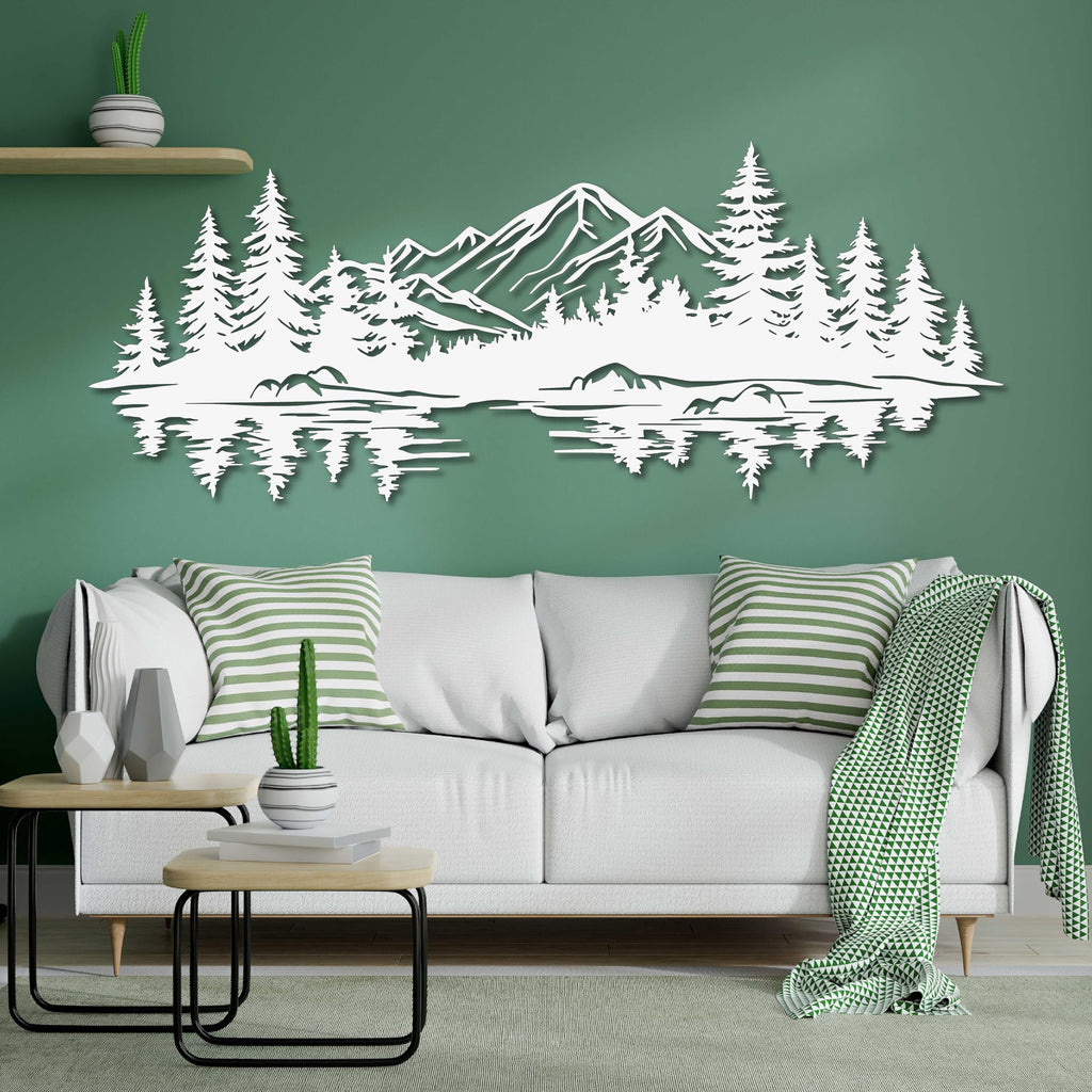 Mountain and Lake Metal Wall Art Decor, Forest Landscape Wall Decor, Cabin Wall Hanging, Farmhouse Wall Decor