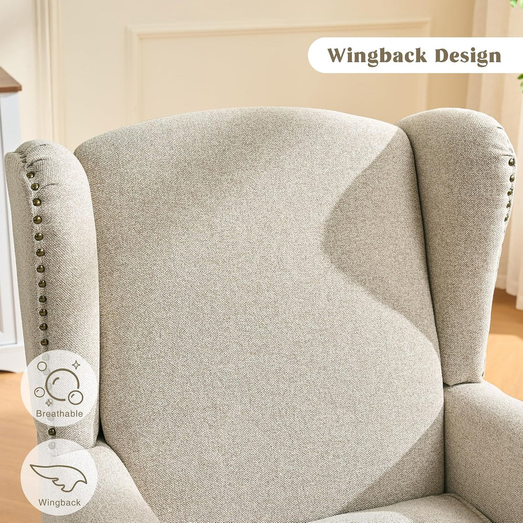 High Back Accent Chair, Upholstered Wingback Arm Chair with Vintage Wood Legs, Comfy Single Sofa Armchair Modern Side