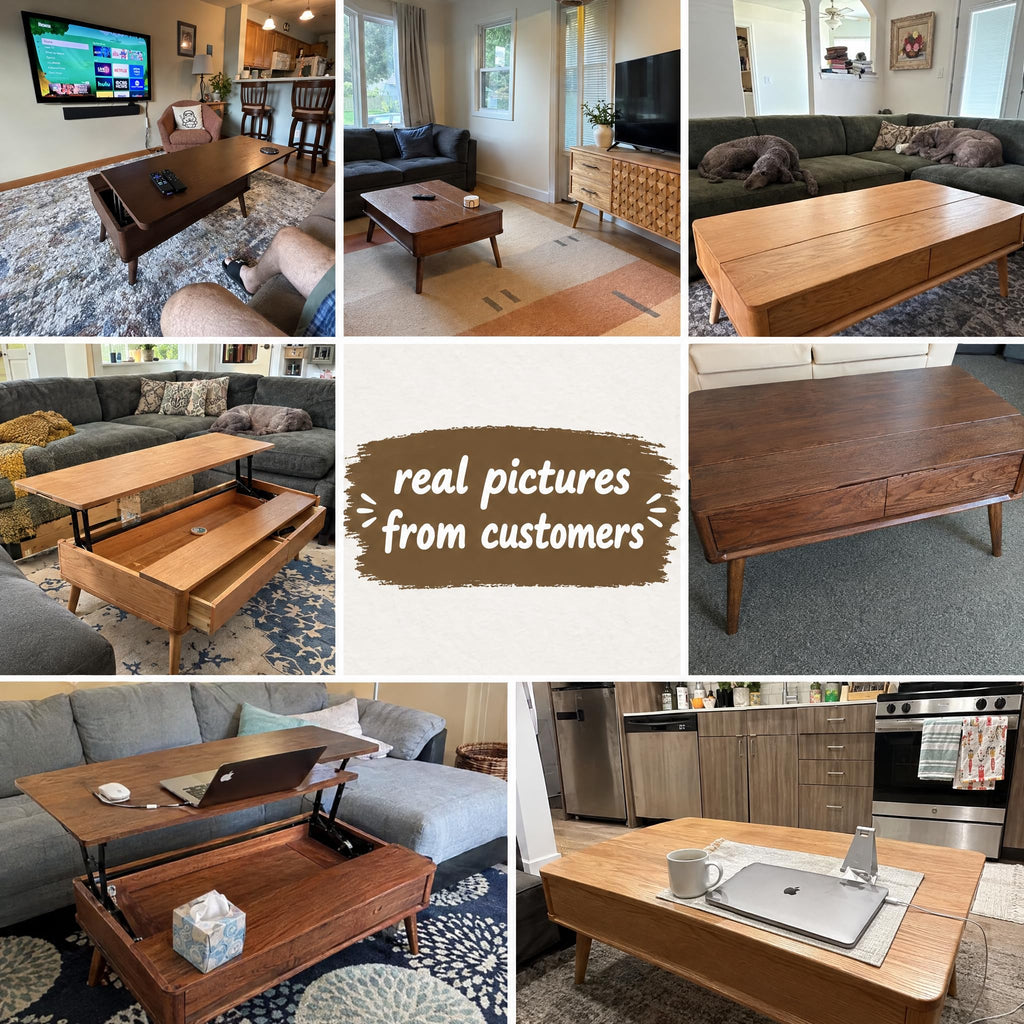 Solid Oak Wood Lift Top Coffee Table, Fully-Assembled