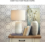 Signature Design by Ashley Shavon Contemporary 27" Textured Neutral Glaze Table Lamp, Beige & White