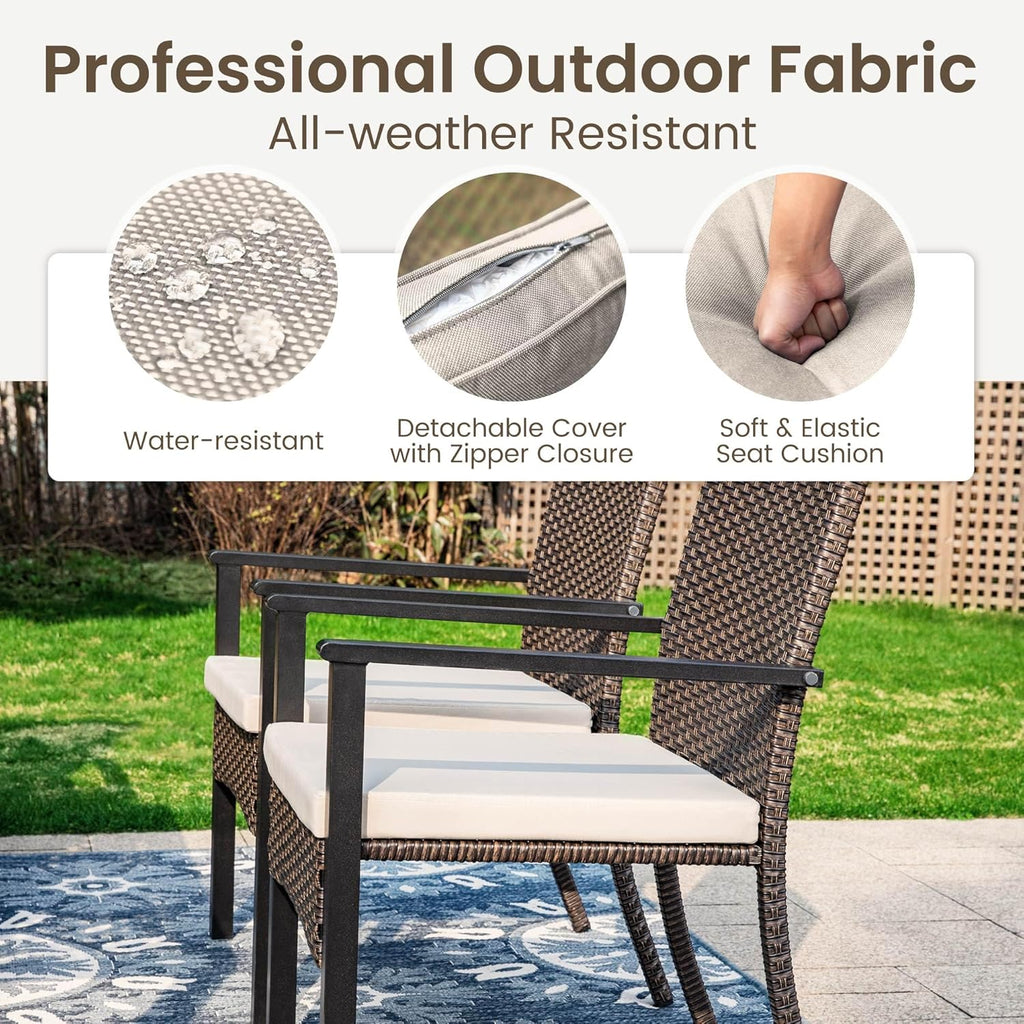 Outdoor Wicker Chairs Set of 2, Rattan Covered Metal Armchairs with Removable Cushion