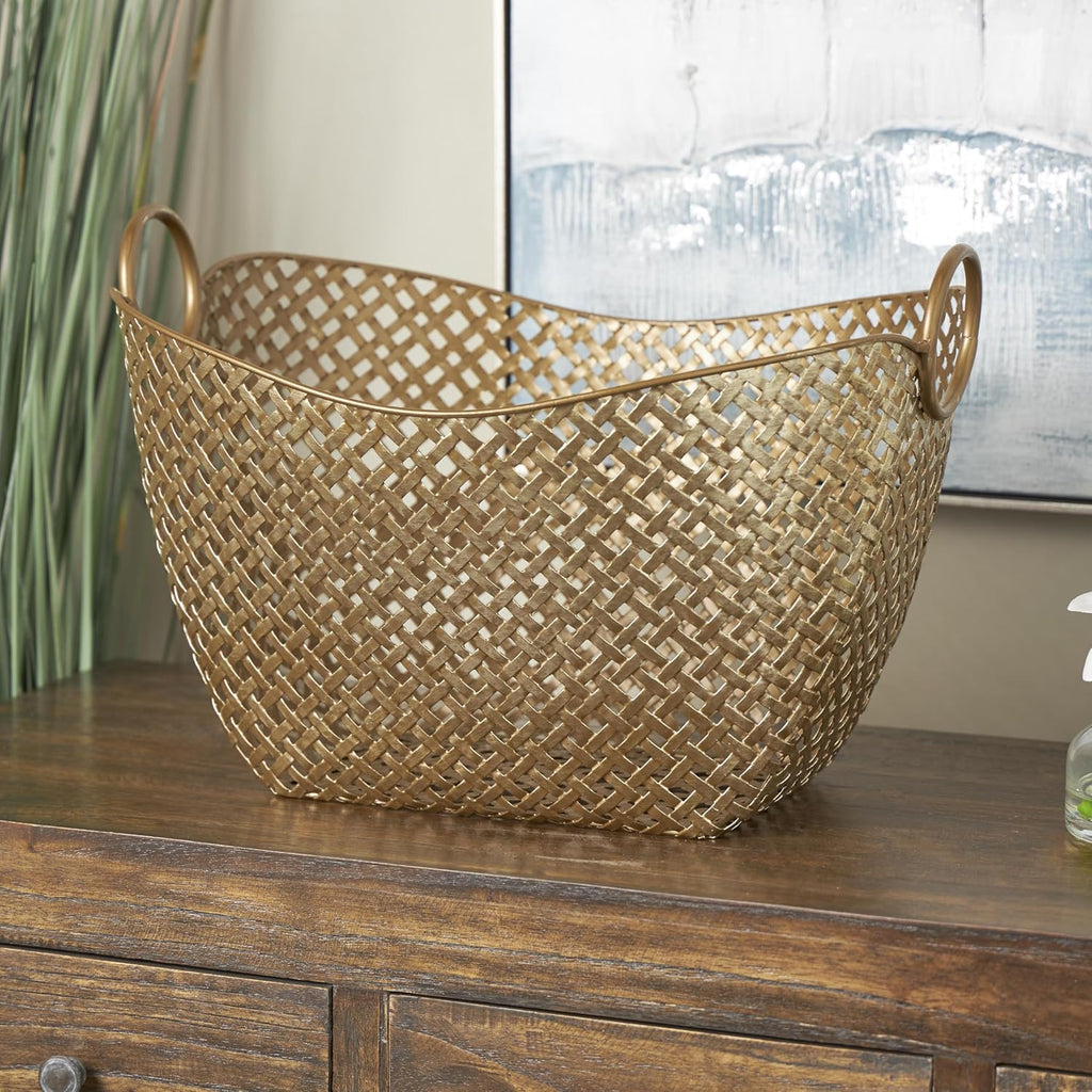 79 Metal Handmade Decorative and Functional Storage Basket Woven Inspired Basket Organizer with Handles, Basket for