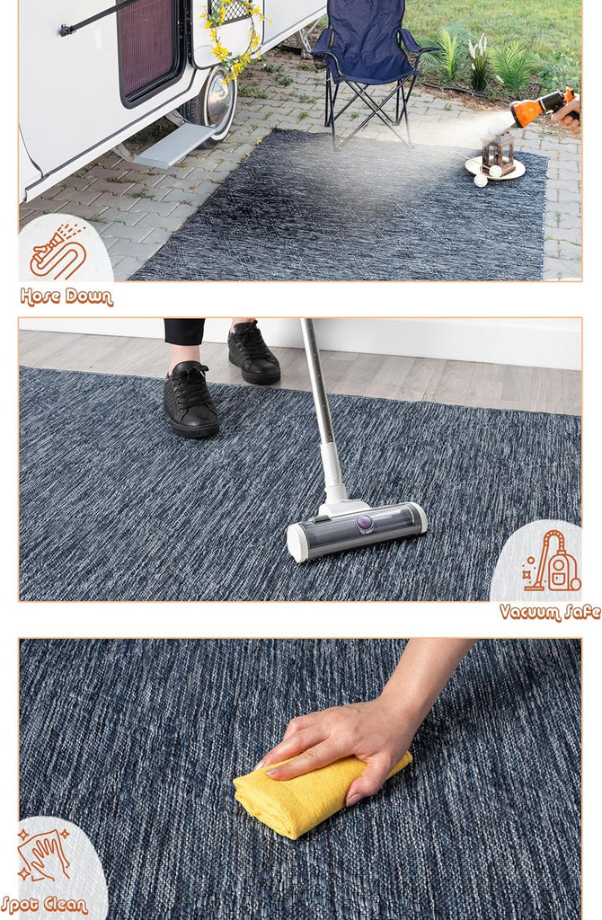 Darla Textured Foldable Indoor Outdoor Rug, 5x7, Weather Resistant, Easy Clean, UV Resistant, Lightw