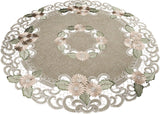 Embroidered Table Topper Gold Daisy Fleur Latte Small Tablecloth Doily (33 Inch Round)
