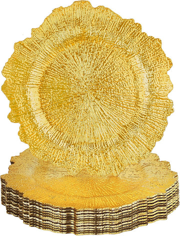 Gold Charger Plates Bulk- 13in Reusable Plastic Chargers - Set of 12