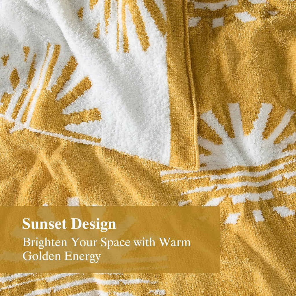 Throw Blanket, Chenille Microfiber Blankets, Soft Cozy Fluffy Warm Knitted Sunset Blanket, Chair, Reversible Fuzzy