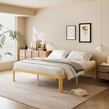 18 Inch Cal King Size Wood Bed Frame with Storage & Round Leg