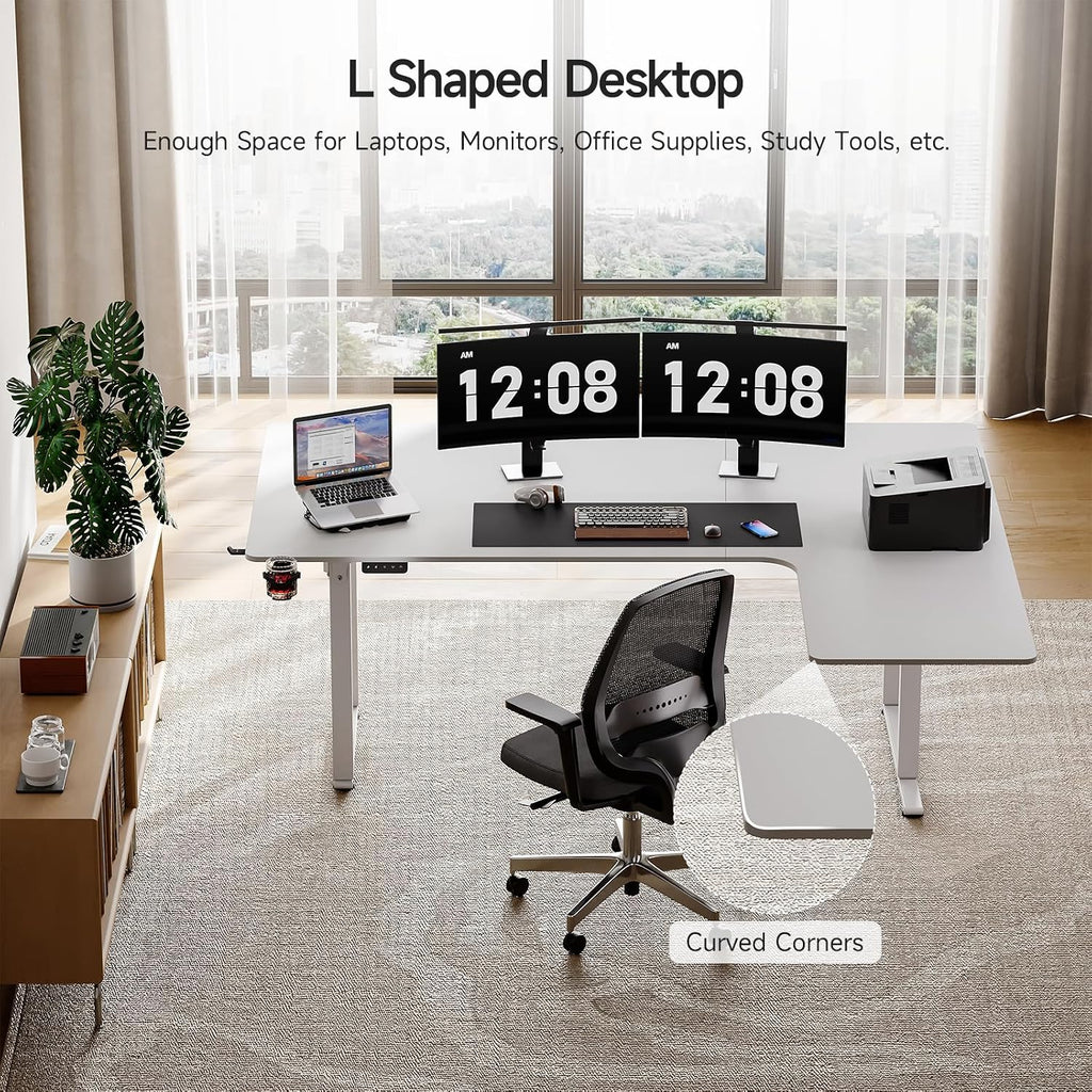 L Shaped Standing Desk, 71x43 Inches Electric L Stand Up Desk | Office Desk with 4 Legs, Dual Motor and Memory