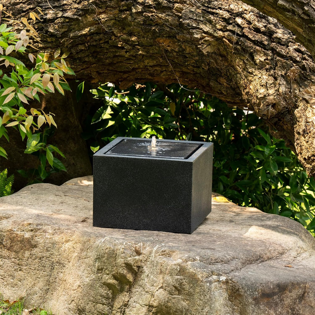 12.79” H Outdoor Water Fountain Made with Eco-Friendly Recyclable Materials, Polyethylene Square Bubbler Outdoor