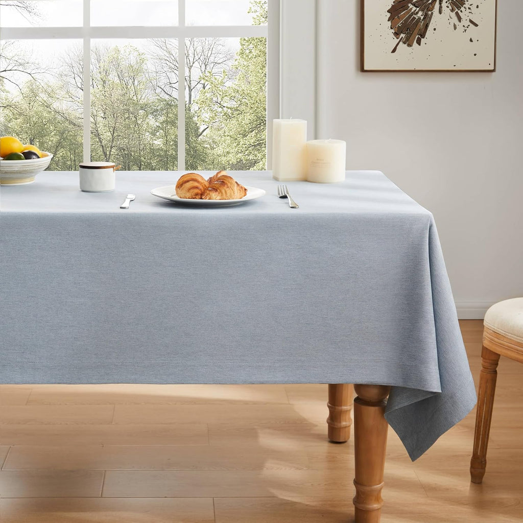 Basic Linen Textured Table Cloth, 60 x 120 Inch Chambray Blue, Farmhouse Style Light Blue Rectangle 