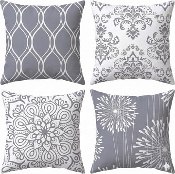 Decorative Throw Pillow Covers 18x18 Set of 4, Grey and White Modern Simple Square Pillow Case Cushion Cover, 18" x18")