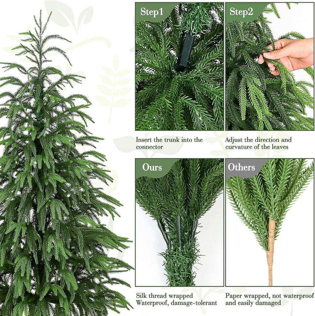 Artificial Norfolk Pine Tree, 3 to 4 ft, Realistic Christmas Tree, Fake Potted Plants for Front Porch Outdoor Indoor Garden