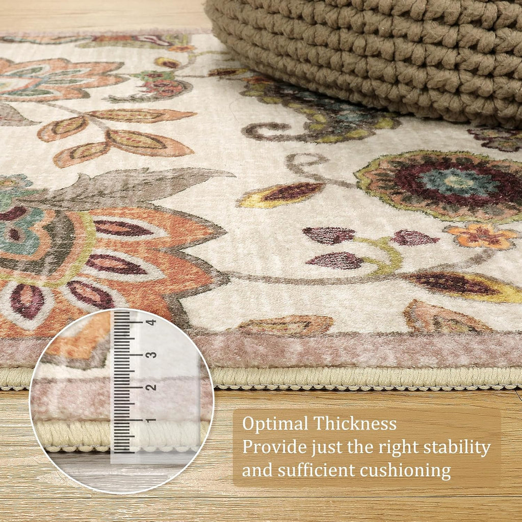Washable Floral 3x5 Area Rug, Paisley Rug for Entryway Non Slip, Soft Vintage Accent Dorm Rug Indoor