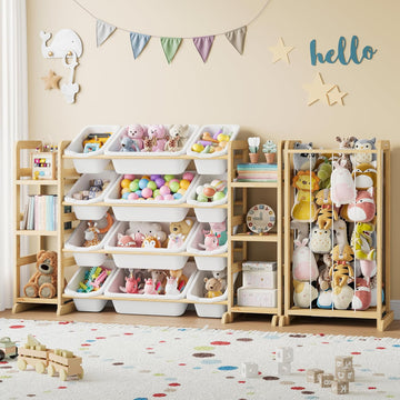 Toy Storage Organizer 12 Bins, 6 Shelves and Bookshelf for Kids, 4-in-1 Toy Organizers and Storage, Toy Book Storage