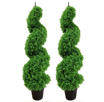 Two 43.3 Inch/3.6 Ft Artificial Boxwood Spiral Topiary Trees, Faux Outdoor Topiaries