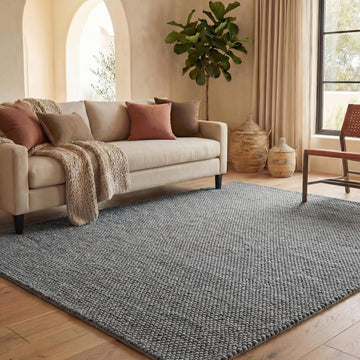 Area Rug - Natura - Large - Dark Grey, Handmade Wool Blend, Textured Design