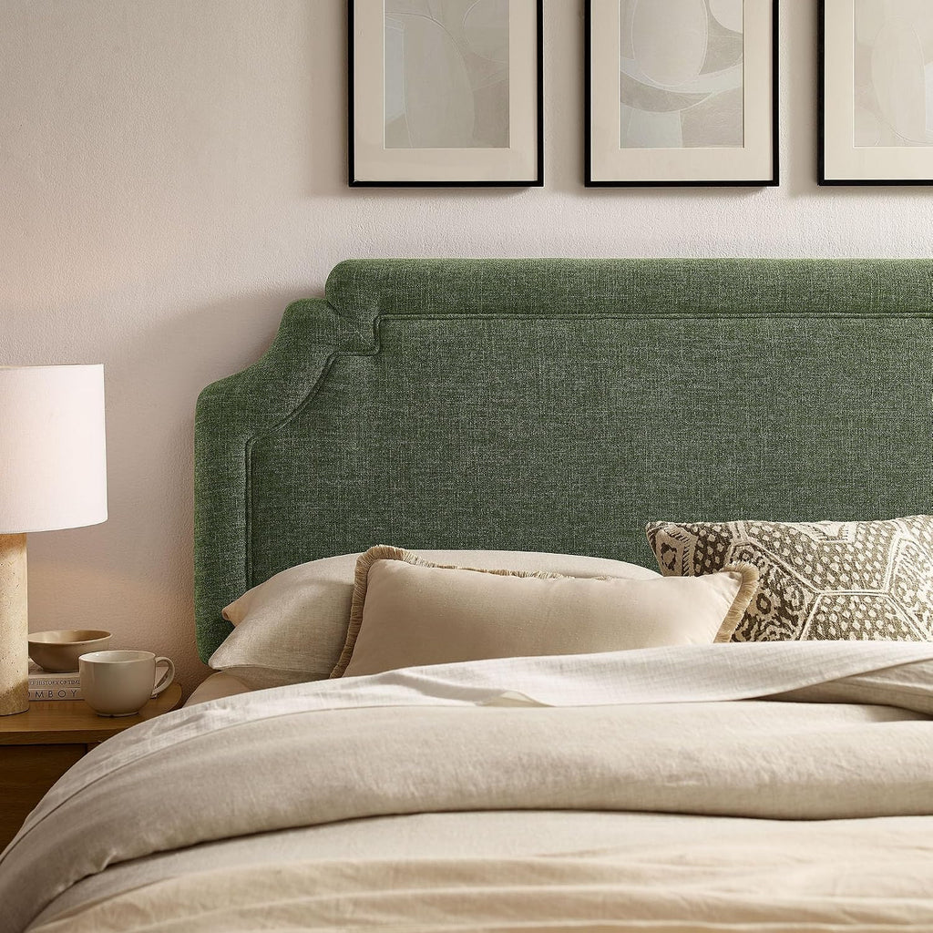 Queen Upholstered Fabric Headboard in Foliage - Padded Cushioned Headboard with Woven Heathered Upholstery