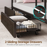 Metal Bunk Bed Twin Over Twin with USB Charging Station, LED Bunk Bed with 2 Storage Drawers