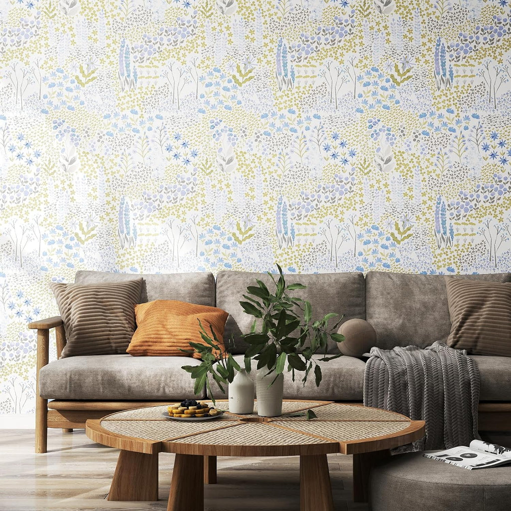 Boho Floral Peel and Stick Wallpaper, Wildflower Patchwork Removable Self Adhesive Wallpaper, Neutral Botanical Vinyl