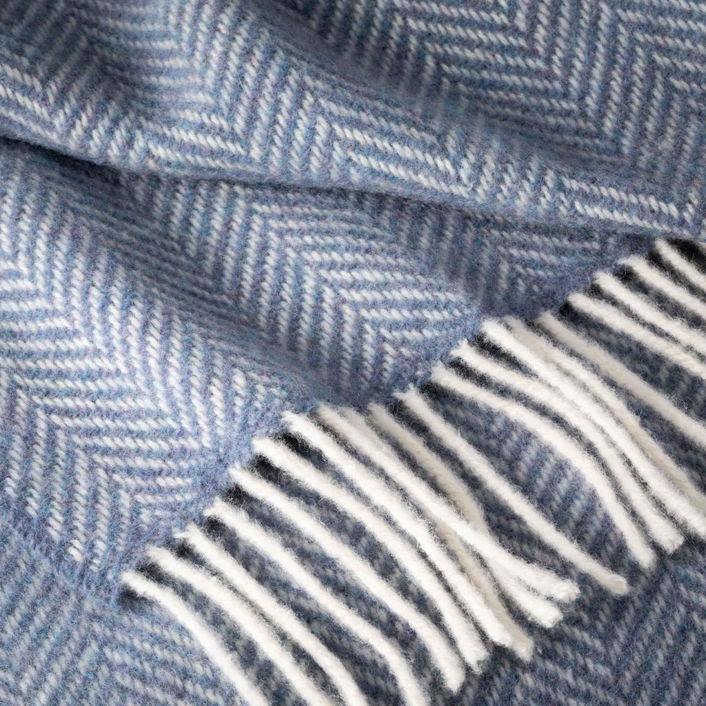 Merino & Cashmere Wool Throw Blanket, 54x71in, Denim Cream