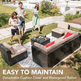 Patio Furniture Sets 6 Pieces Outdoor Sectional Rattan Sofa Manual Weaving Wicker Patio Conversation Set with Glass