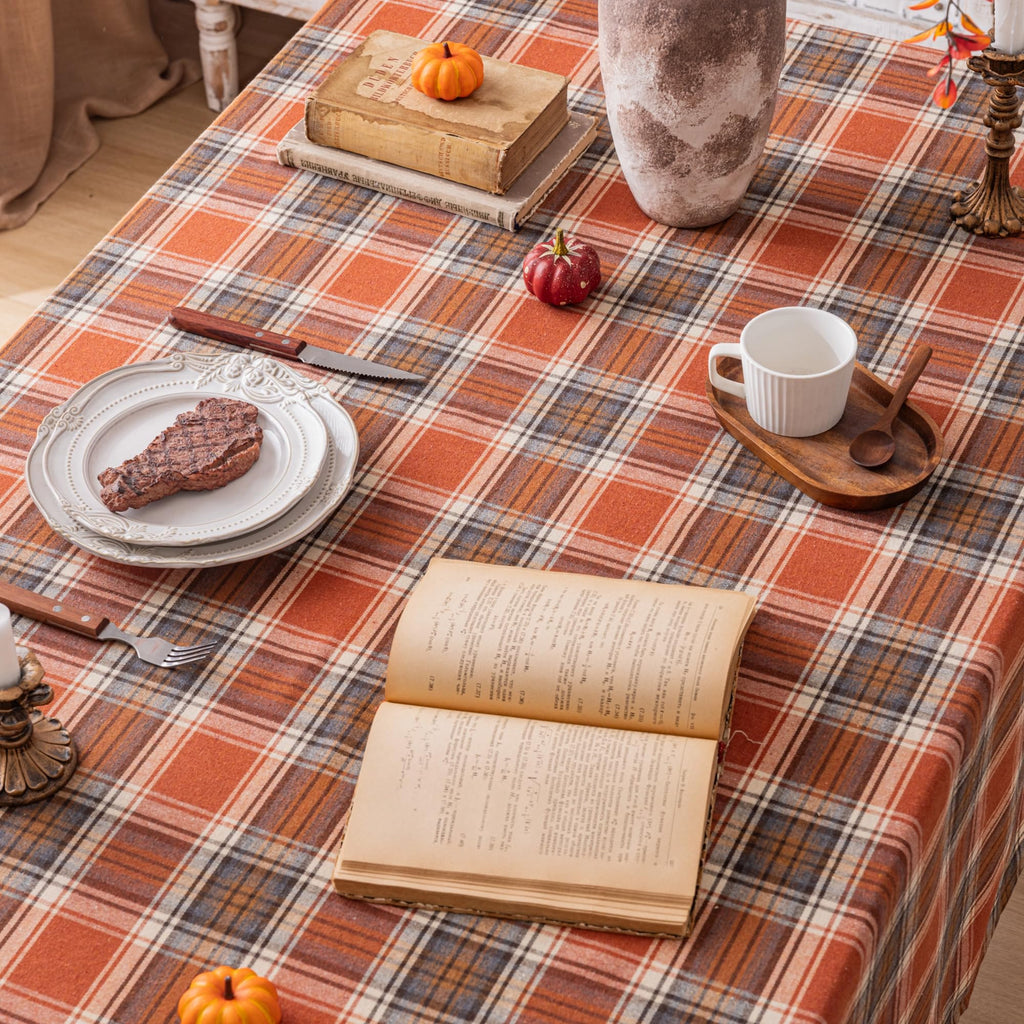 Plaid Fall Tablecloth Thanksgiving Rectangle 60x120 Inch Rust
