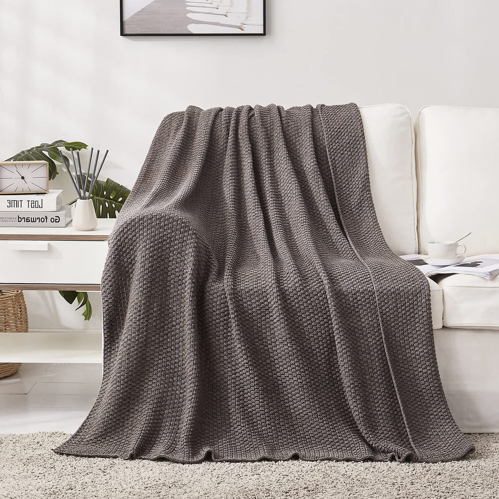 100% Cotton Knitted Throw Blanket - Dark Grey, Soft & Cozy, Machine Washable, 51"x63" - Perfect, Couch, Sofa, Bed or
