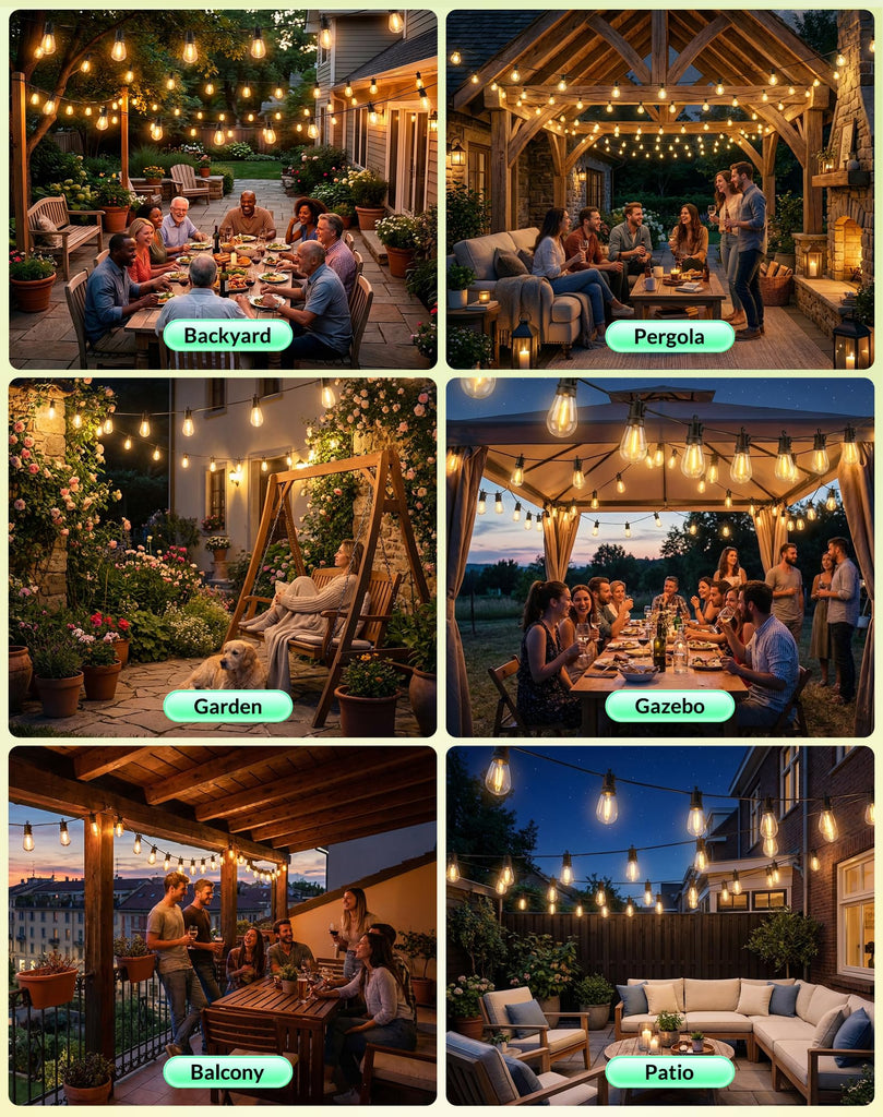 Outdoor String Lights Patio Light - 50Ft Outside Waterproof Dimmable Bulbs