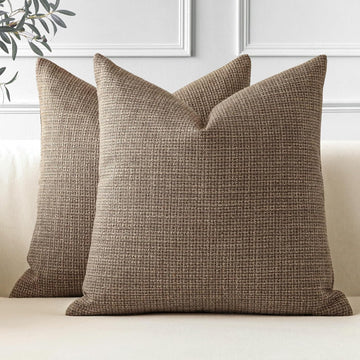 Pack of 2 Throw Pillow Covers 20x20 Inch Linen Coffee Brown Pillowcases Farmhouse Decorative Solid Pillow Covers