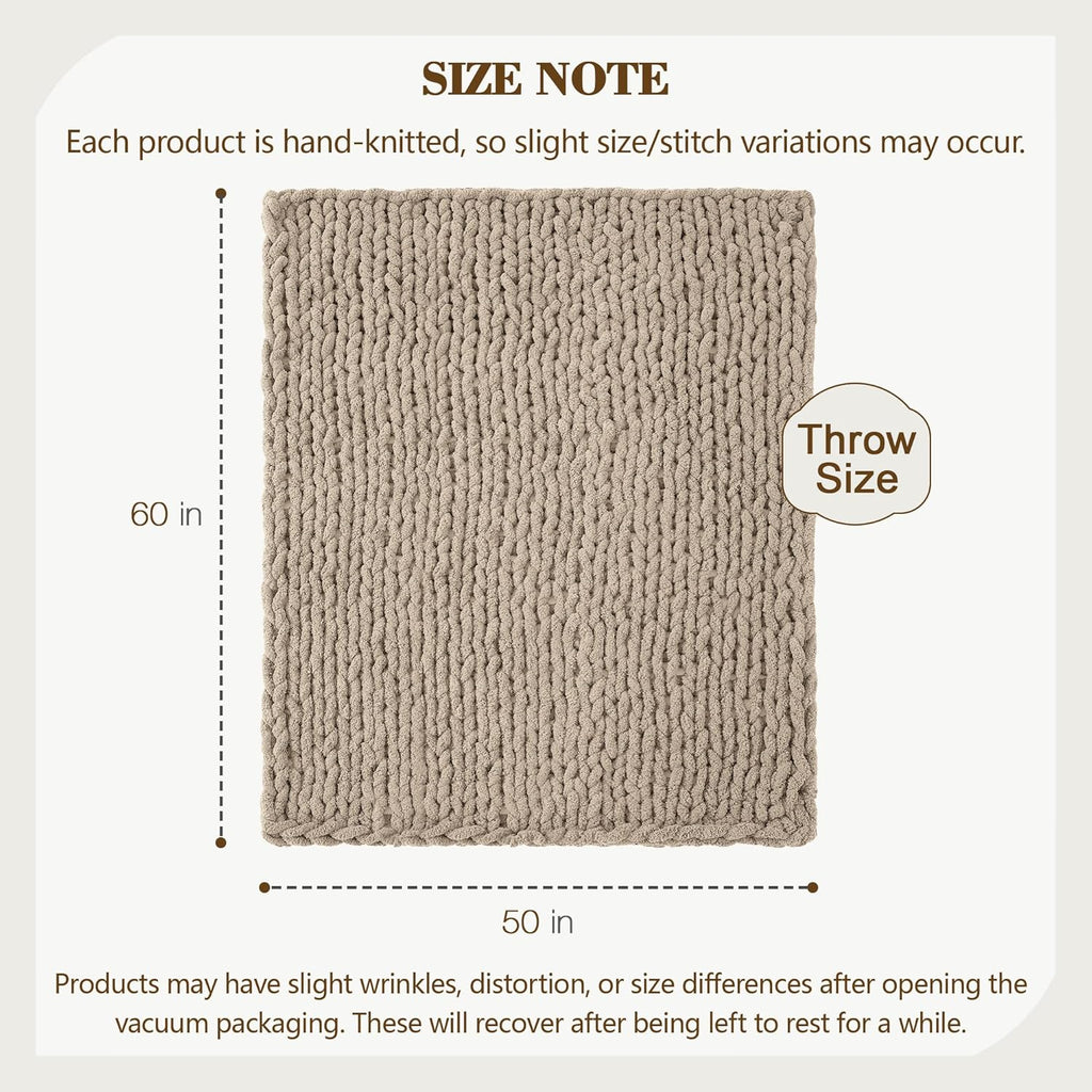 Chunky Knit Throw Blanket 50" X 60", 100% Hand Made Large Chenille Loop Yarn Soft Fluffy Throws, Big Crochet Cozy