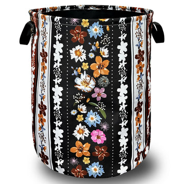 Boho Flowers Laundry Basket Oxford Cloth Foldable Hamper 18.9x16.5 Inch