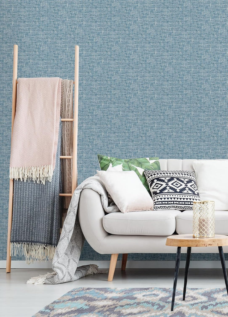 NU2918 Navy Poplin Texture Peel & Stick Wallpaper, Blue