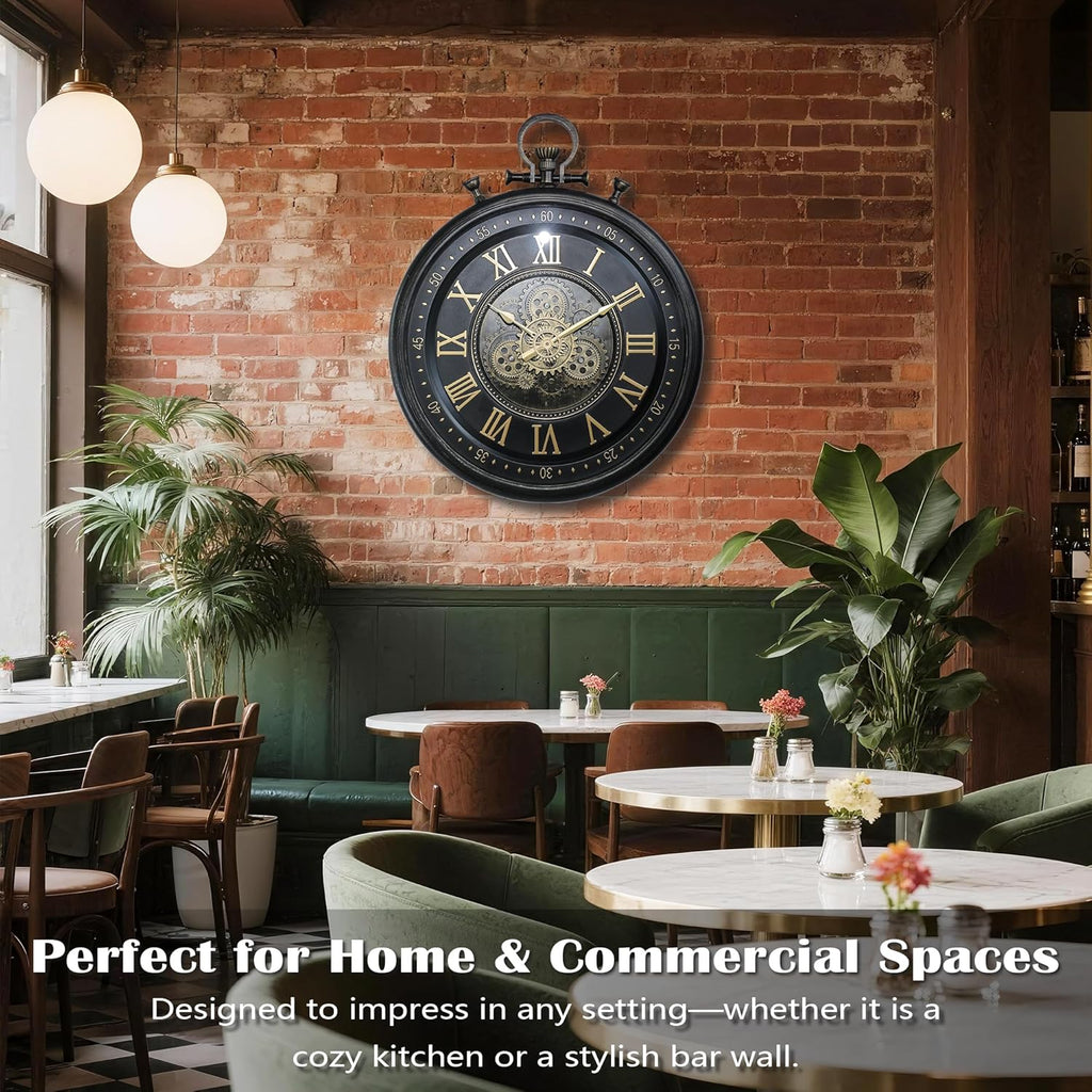 Decorative Moving Gear Large Wall Clock, Oversized Industrial Steampunk Gears, Big Numerals Wall Clock for Modern Living Room Decor...