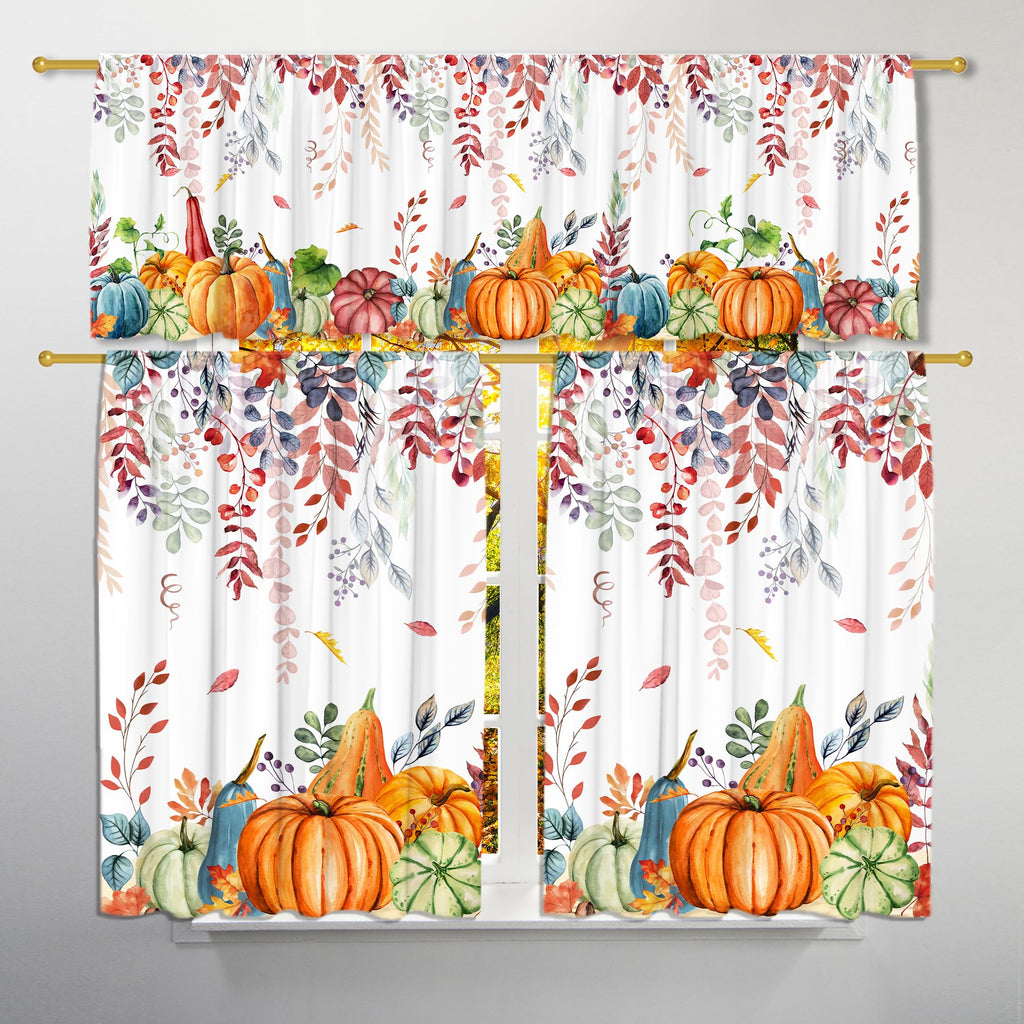 Fall Kitchen Curtains for Windows-Fall Decorations Leaves Pumpkin Valances-Autumn Leaf Curtains and Valances Set