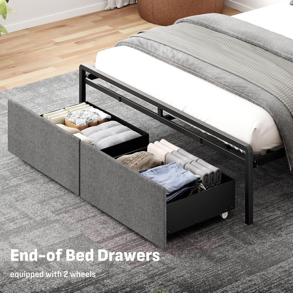 Queen Adjustable Bed Frame with Storage Headboard and Charging Station, Power Head Lift with 2 Footboard Drawers